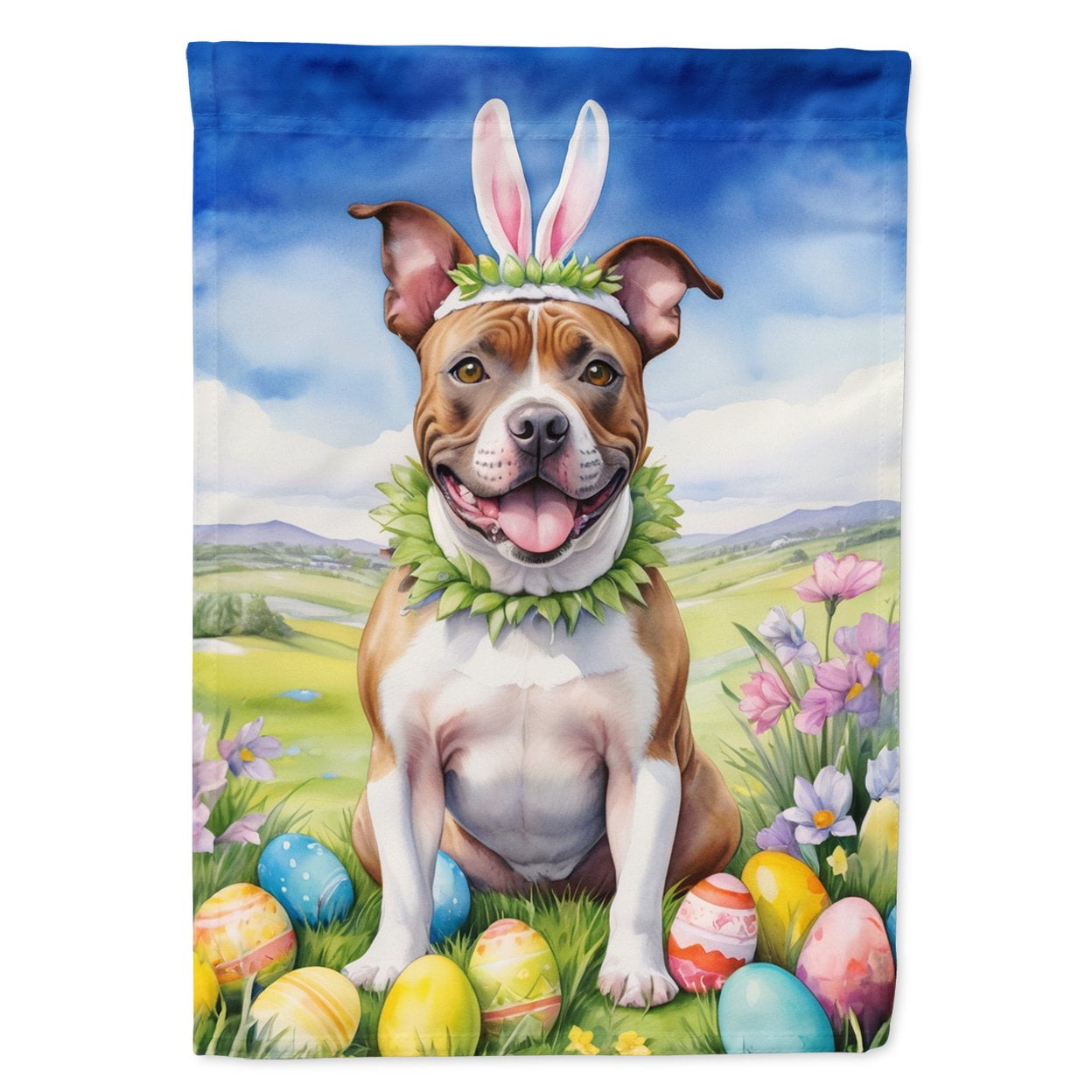Staffordshire Bull Terrier Easter Egg Hunt House Flag 28 in x 40 in