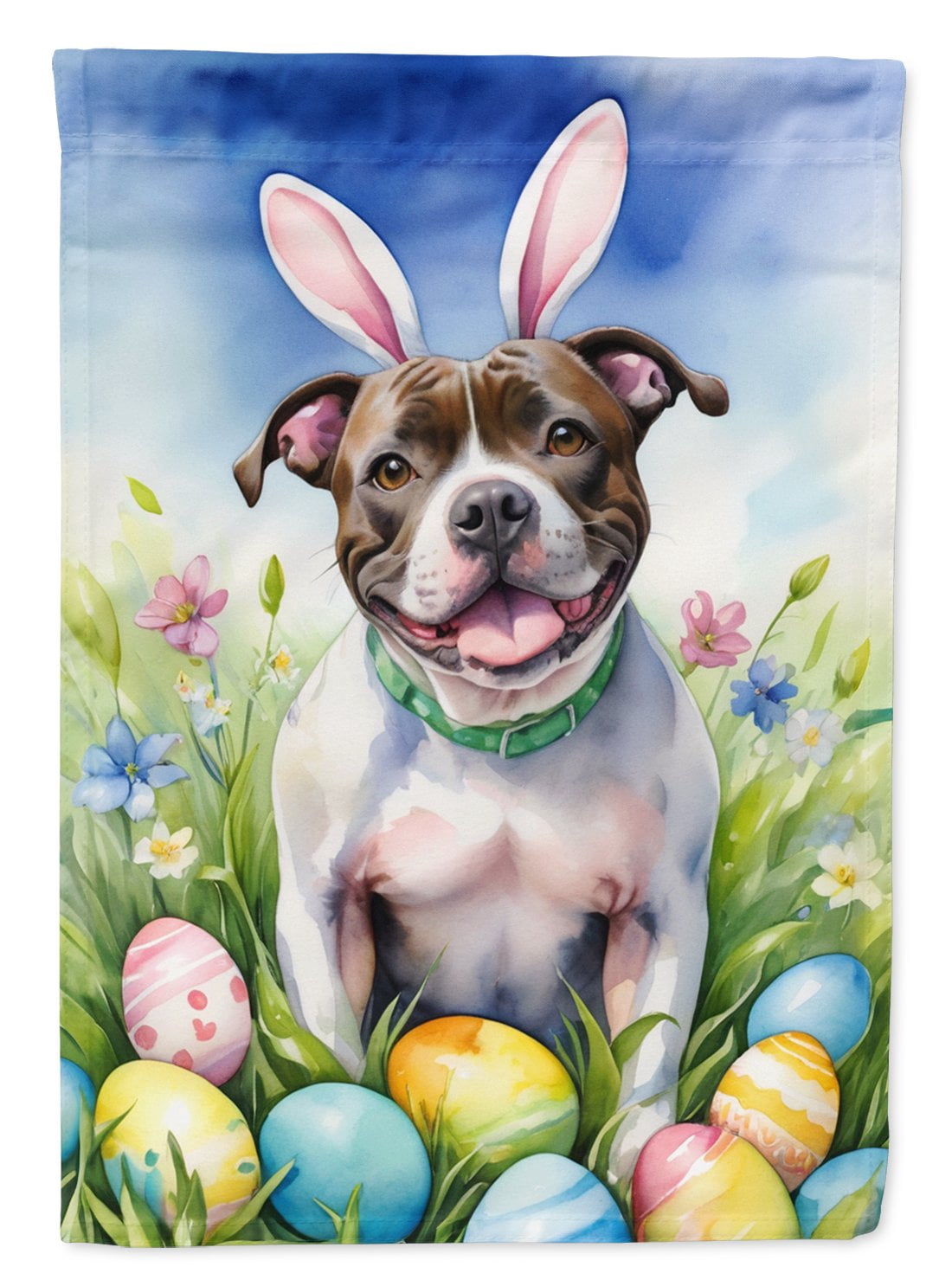 Staffordshire Bull Terrier Easter Egg Hunt House Flag