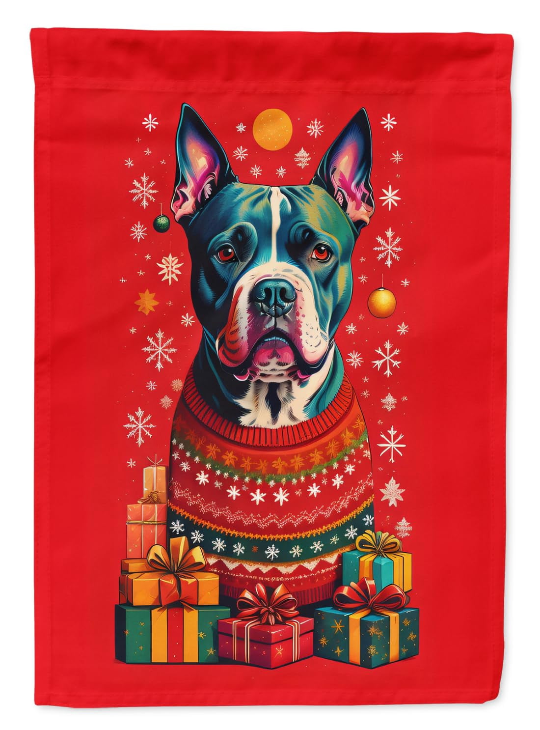 Caroline's Treasures DAC3027CHF Staffordshire Bull Terrier Holiday Christmas House Flag Large Porch Sleeve Pole Decorative Outside Yard Banner Artwork Wall Hanging, Polyester, House Size, Multicolor