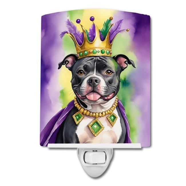 Staffordshire Bull Terrier King of Mardi Gras Ceramic Night Light 4 in x 6 in