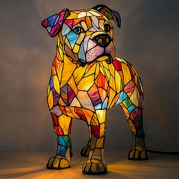 Staffordshire Bull Terrier Lamp Stained Glass Lamp, Dog Series Art Night Light, Stained Resin Tabletop Night Light, Fun Gift for Dog Lovers 5.91"