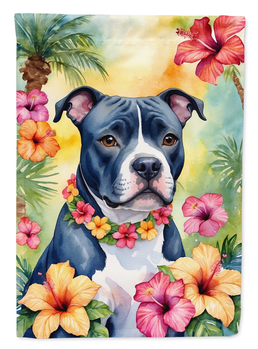 Staffordshire Bull Terrier Luau Garden Flag 11.25 in x 15.5 in