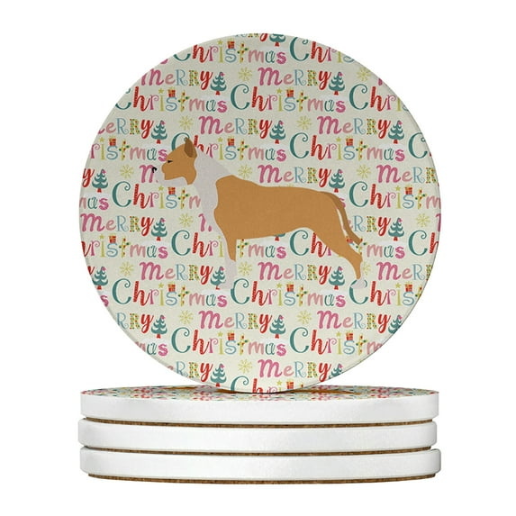 Staffordshire Bull Terrier Merry Christmas Large Sandstone Coasters Pack of 4 4 in x 4 in