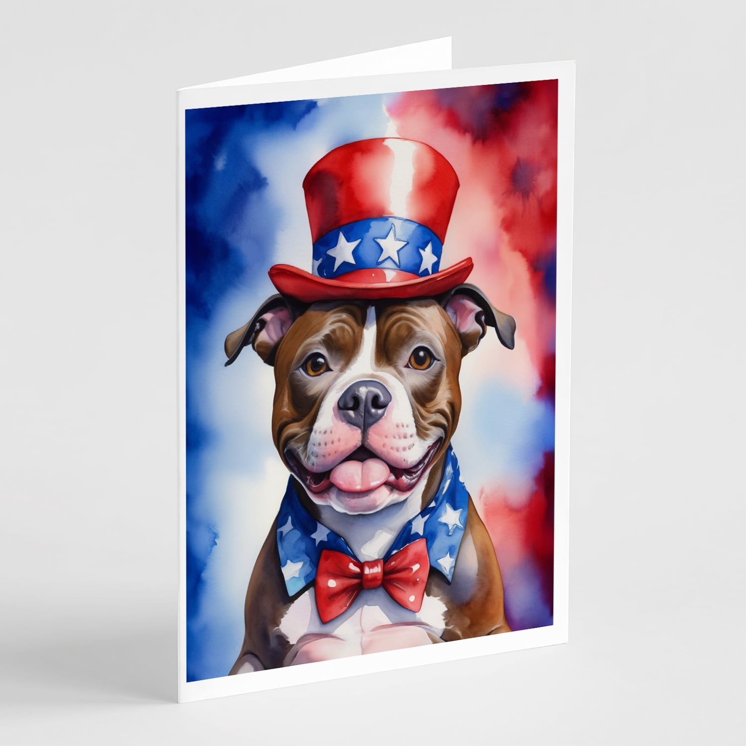 Staffordshire Bull Terrier Patriotic American Greeting Cards Pack of 8 7 in x 5 in