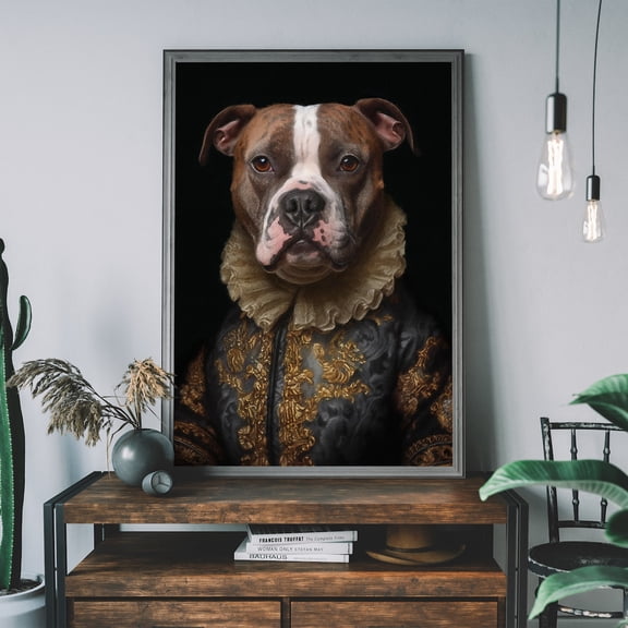 Staffordshire Bull Terrier Portrait Art, Dog In Clothes Picture, Altered Art Print, Animal Head Human Body Wall Art, Modern Wall Decor, 24x36 UNFRAMED