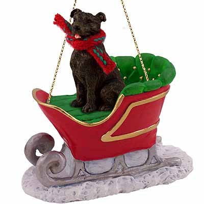 Staffordshire Bull Terrier Sleigh Ride Christmas Ornament Brindle - DELIGHTFUL!