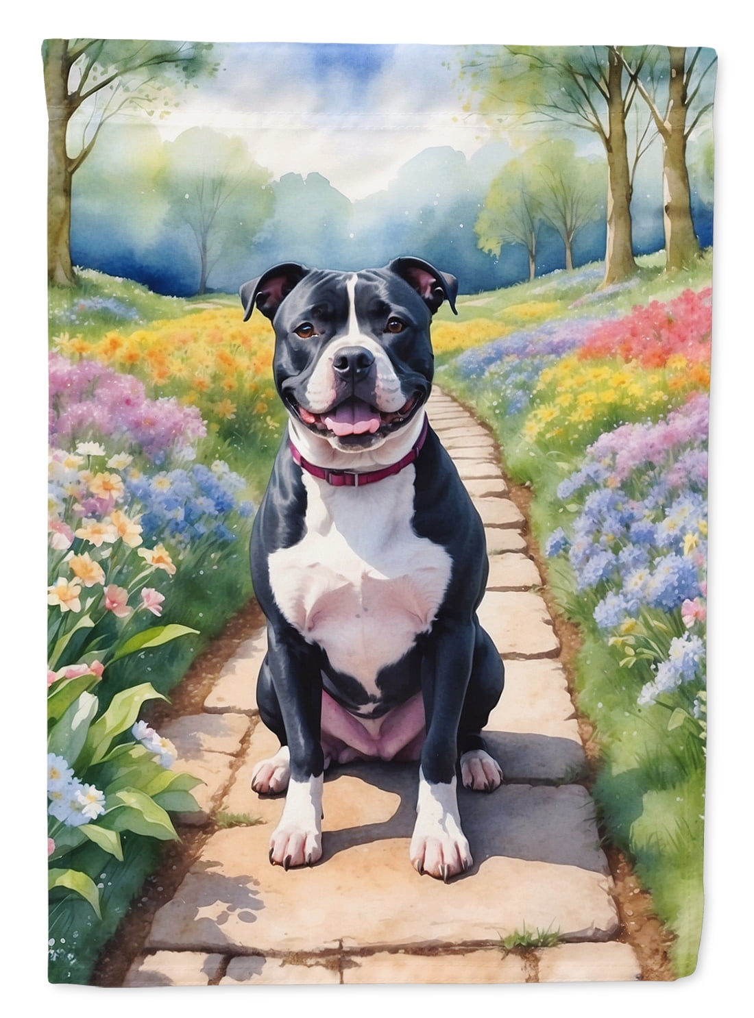 Staffordshire Bull Terrier Spring Path Garden Flag 11.25 in x 15.5 in