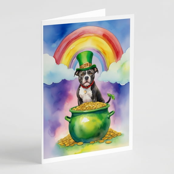 Staffordshire Bull Terrier St Patrick's Day Greeting Cards Pack of 8 7 in x 5 in