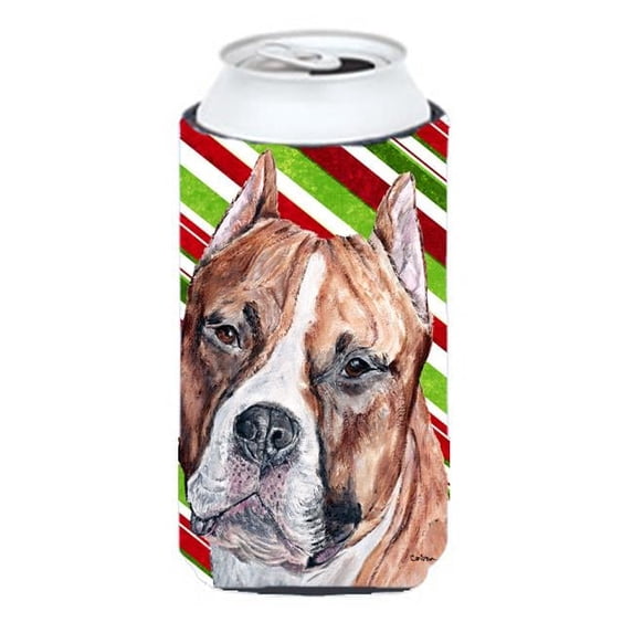 Staffordshire Bull Terrier Staffie Candy Cane Christmas Tall Boy bottle sleeve Hugger - 22 To 24 Oz.