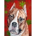 thumbnail image 1 of Staffordshire Bull Terrier Staffie Red Snowflakes Holiday Flag Garden Size, 1 of 1