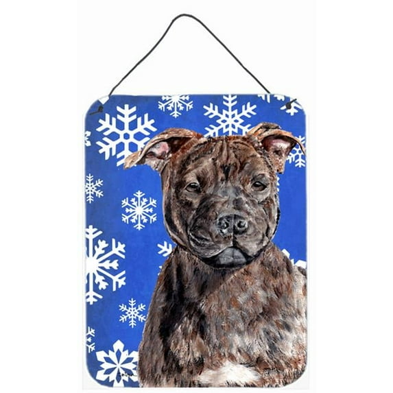 Staffordshire Bull Terrier Staffie Winter Snowflakes Aluminium Metal Wall Or Door Hanging Prints