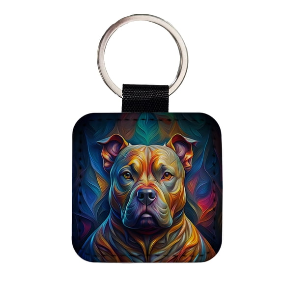 Staffordshire Bull Terrier Staffy Dog Abstract Stylized Art Faux Leather Square Keychain