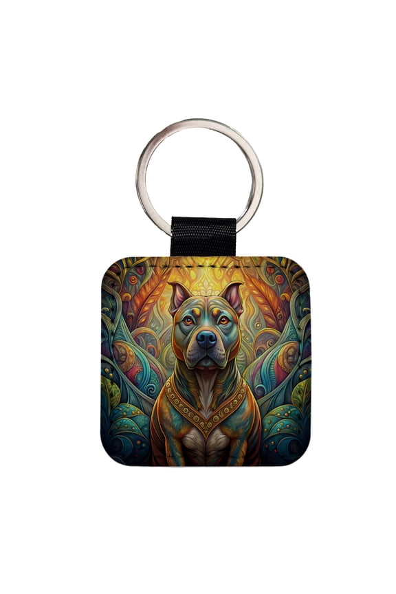 Staffordshire Bull Terrier Staffy Dog Art Nouveau Faux Leather Square Keychain