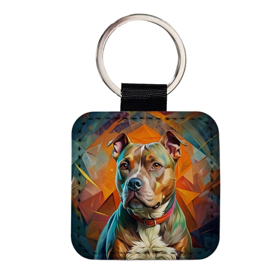 Staffordshire Bull Terrier Staffy Dog Contemporary Art Faux Leather Square Keychain
