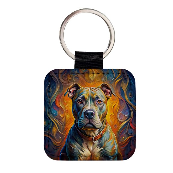 Staffordshire Bull Terrier Staffy Dog Expressionism Art Faux Leather Square Keychain