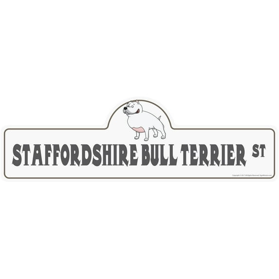 Staffordshire Bull Terrier Street Sign | Indoor/Outdoor | Dog Lover Funny Home Décor for Garages, Living Rooms, Bedroom, Offices | SignMission personalized gift | 36" Wide