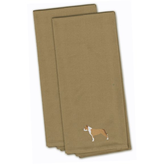 Staffordshire Bull Terrier Tan Embroidered Towel Set of 2