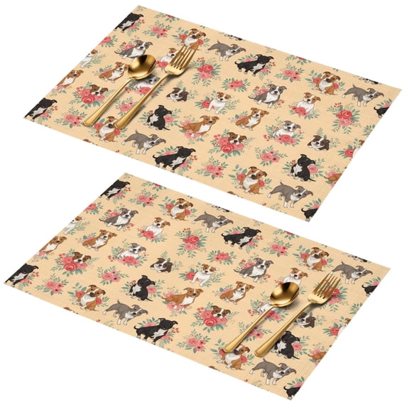 Staffordshire Bull Terrier and Roses PVC Woven Placemats Set Of 2 ...