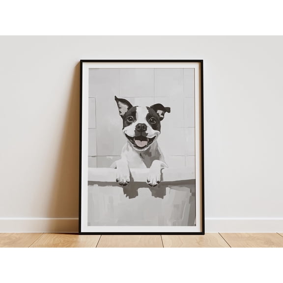 Staffordshire Terrier Art Print Dog in Bathtub Poster Funny Bathroom Wall Art Animal Lover Gift Pet Portrait Bubble Bath Dog Art Print - Poster Unframed