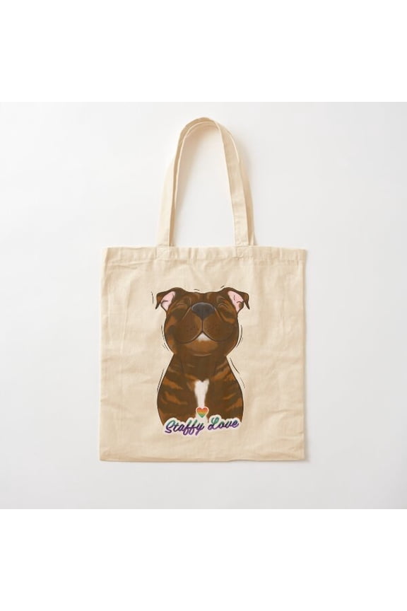 Smiling Brindle Staffy (Stafford) Staffy Love Cotton Tote Bag Canvas Tote Bag, Family Gift For Mother, Her
