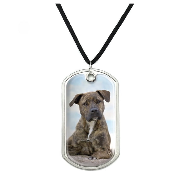 Staffy Staffordshire Bull Terrier Dog Sandy Beach Military Dog Tag Pendant Necklace with Cord