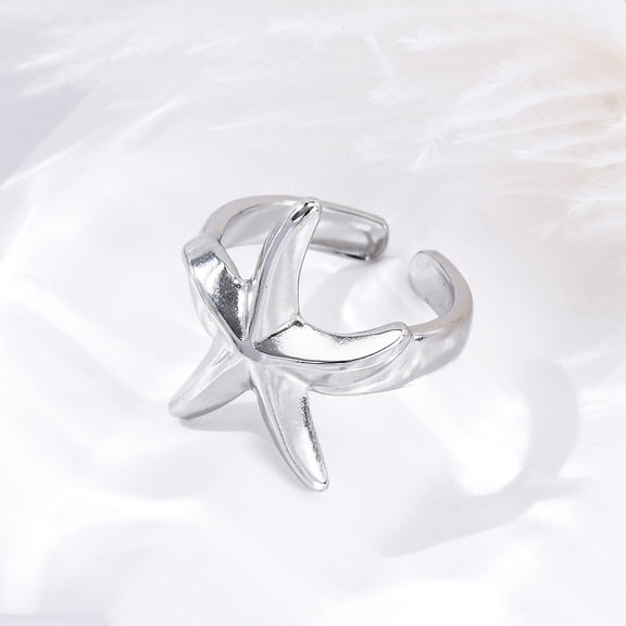 Stafish 304 Stainless Steel Open Cuff Rings for Women Stainless Steel color Adjustable