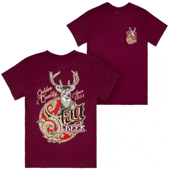 Stag Beer Logo Red Front and Back Print T-Shirt-Small