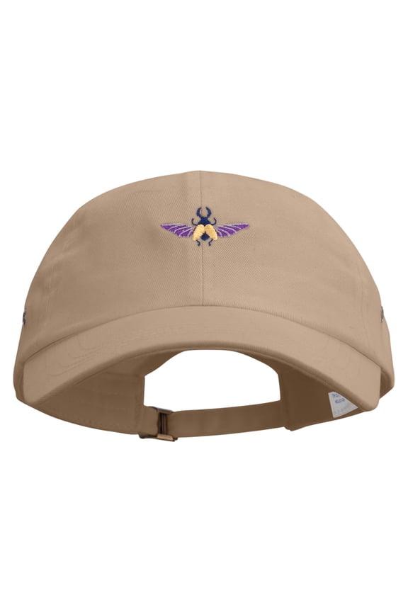 Stag Beetle Embroidered Normal Dyed Washed Caps - Khaki OSFM