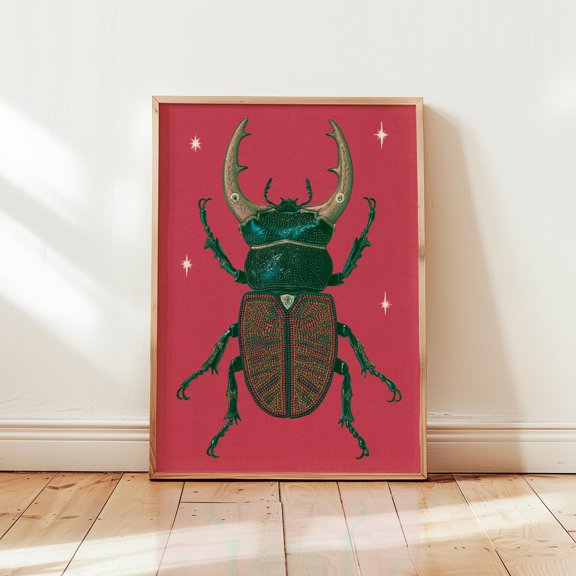 Stag Beetle Poster, Decorative Insect Print, Paper Wall Art, Poster Only