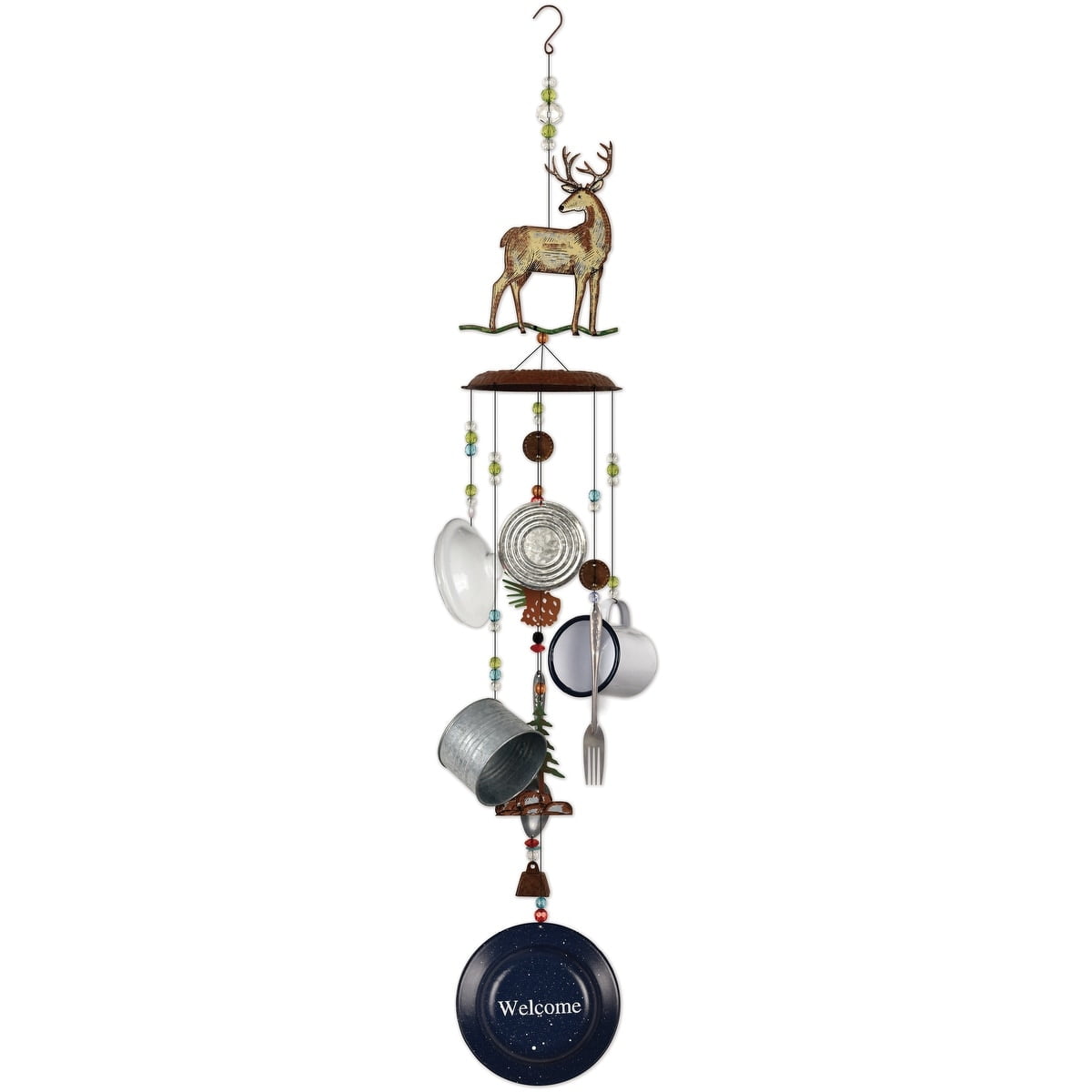 Rustic Deer and Enamel Dish Metal Wind Chime