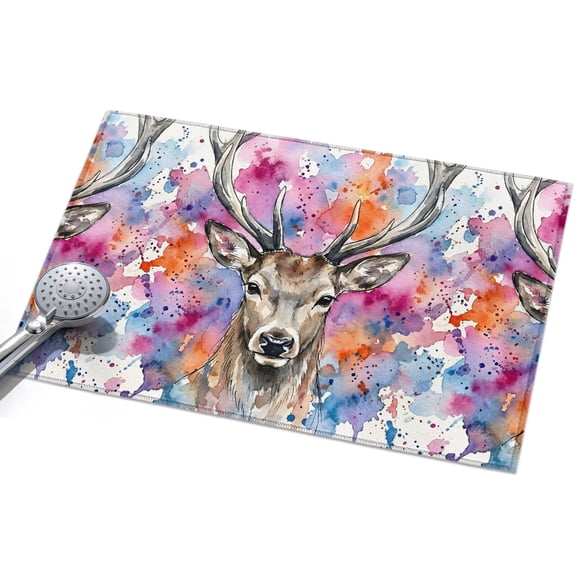 Stag Deer Head Washable Area Rug 2 x 3 ft Animal Boho Splatter Background, Soft Non Slip Rugs Stain Repellent Indoor Felt Carpet for Living Dining Room Bedroom Home Office