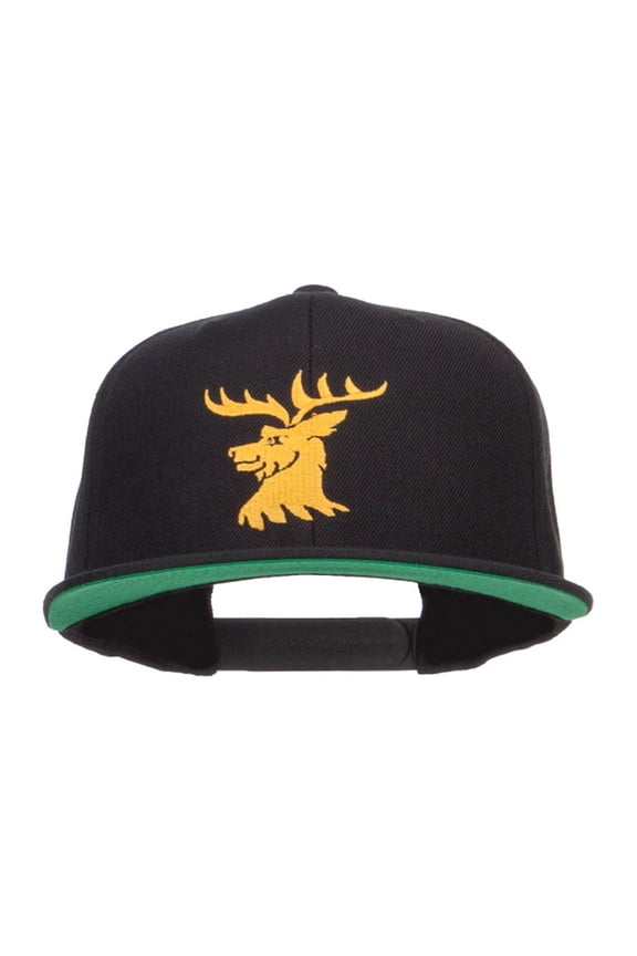 Stag Emblem Embroidered Snapback Cap - Black OSFM