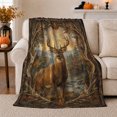 thumbnail image 1 of Stag in Forest Stream with Antler Branch Border, Regal Rustic Wildlife Art for Deer Lovers, Warm Flannel Blanket for Cabin and Lodge, Father's Day Gift, Home Decor, 1 of 9