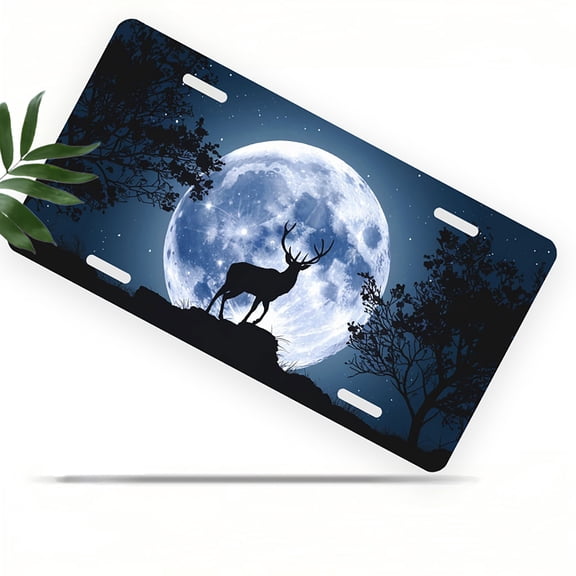 Stag against Full moon Front License Plate, Metal License Plate, Funny Standard Plates Personalized Novelty Decorative For Men/Women/Boys/Girls Car 6×12 Inch