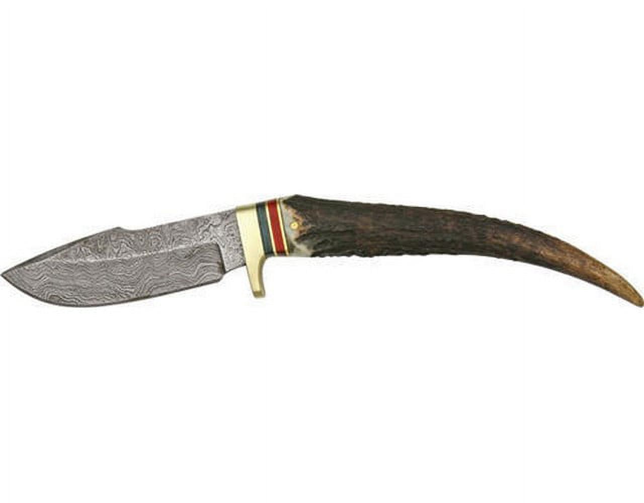 SANZ 8" Damascus Steel Utility Knife with Stag Handle and Leather Sheath, Brown, One Size, DM-1029
