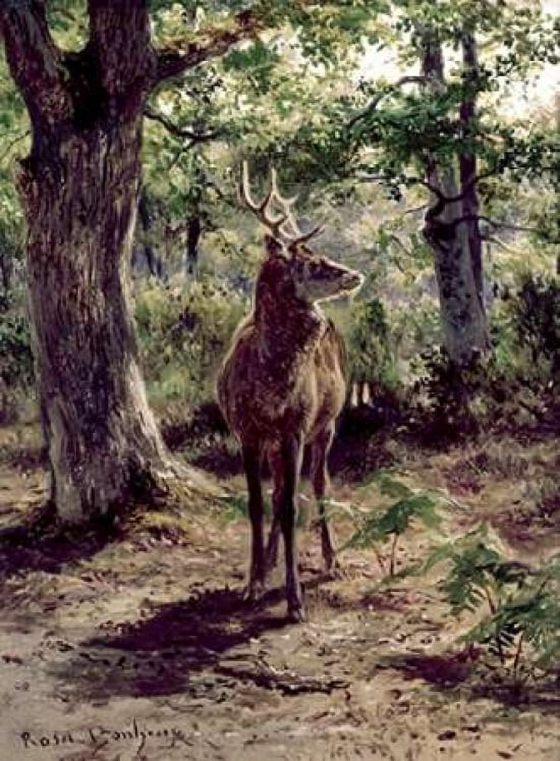 Stag On Alert In Wooded Clearing Canvas Art - Rosa Bonheur (18 x 24)