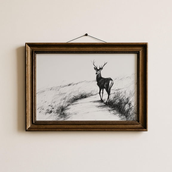 Stag Sketch Wall Art Rustic Rustic Deer Wall Art Woodland Wall Art Hunting Cabin Print Rustic Farmhouse Wall Art Woodland Wildlife Print Poster, Stretched Canvas Size 16x24 F03.1.15l1295