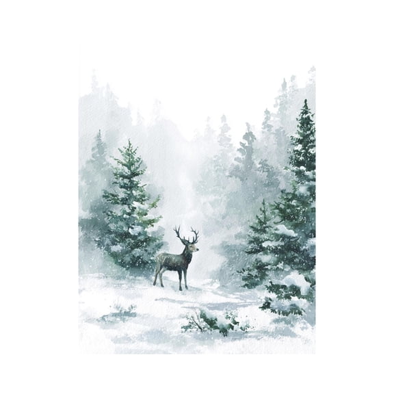 Stag Snowy Pine Forest Rustic Lodge Poster Unframed Paper Print