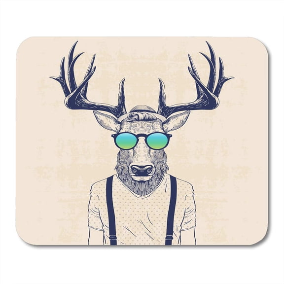 Stag of Deer Dressed Up Like Cool Hipster Horns Drawing Antler Mousepad Mouse Pad Mouse Mat 9x10 inch