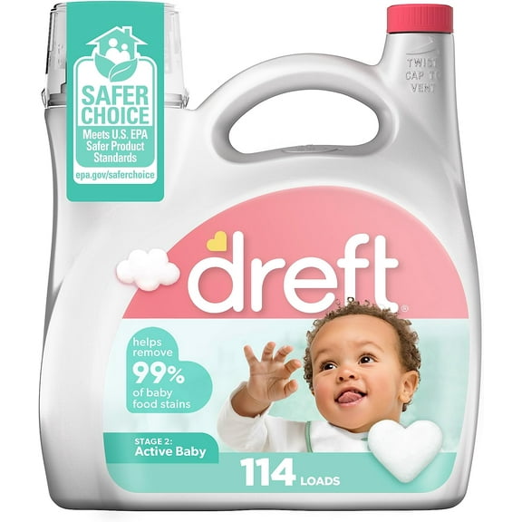 Stage 2 Active Baby Liquid Laundry Detergent, Helps Remove 99% of Baby Food Stains, Hypoallergenic, 114 loads