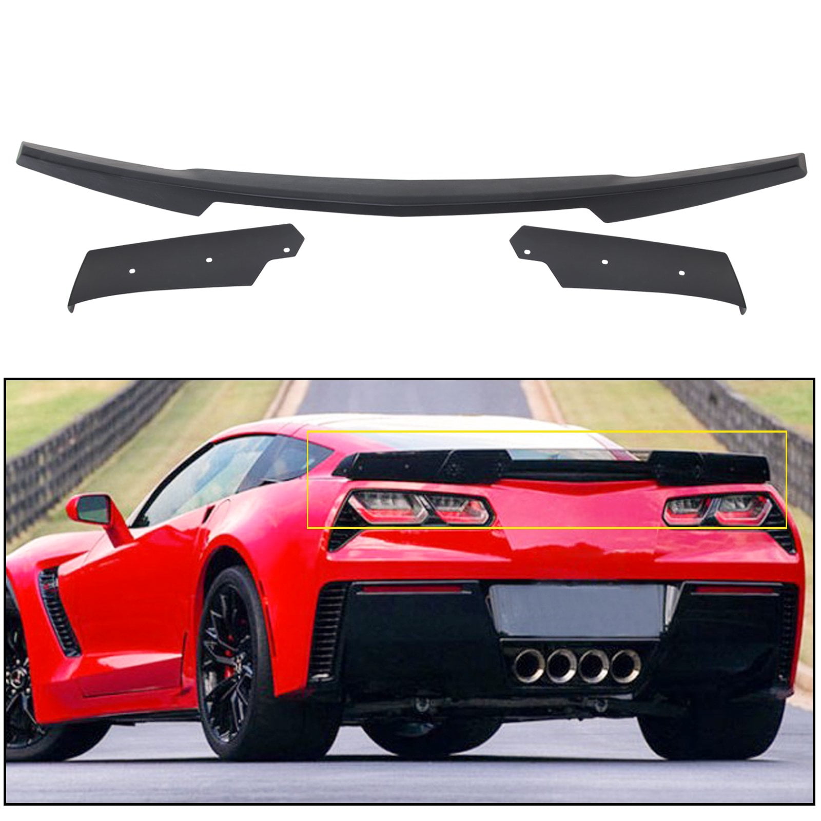 Stage 2 Rear Spoiler W/ Side Winglets Trunk Lid Wing Tail Roof Top ...