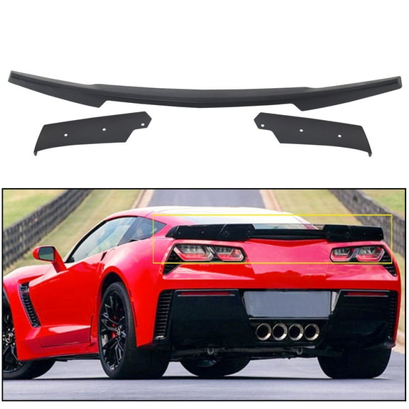 Stage 2 Rear Spoiler W/ Side Winglets Trunk Lid Wing Tail Roof Top Black For 2014-2019 Chevy Corvette Z06 C7