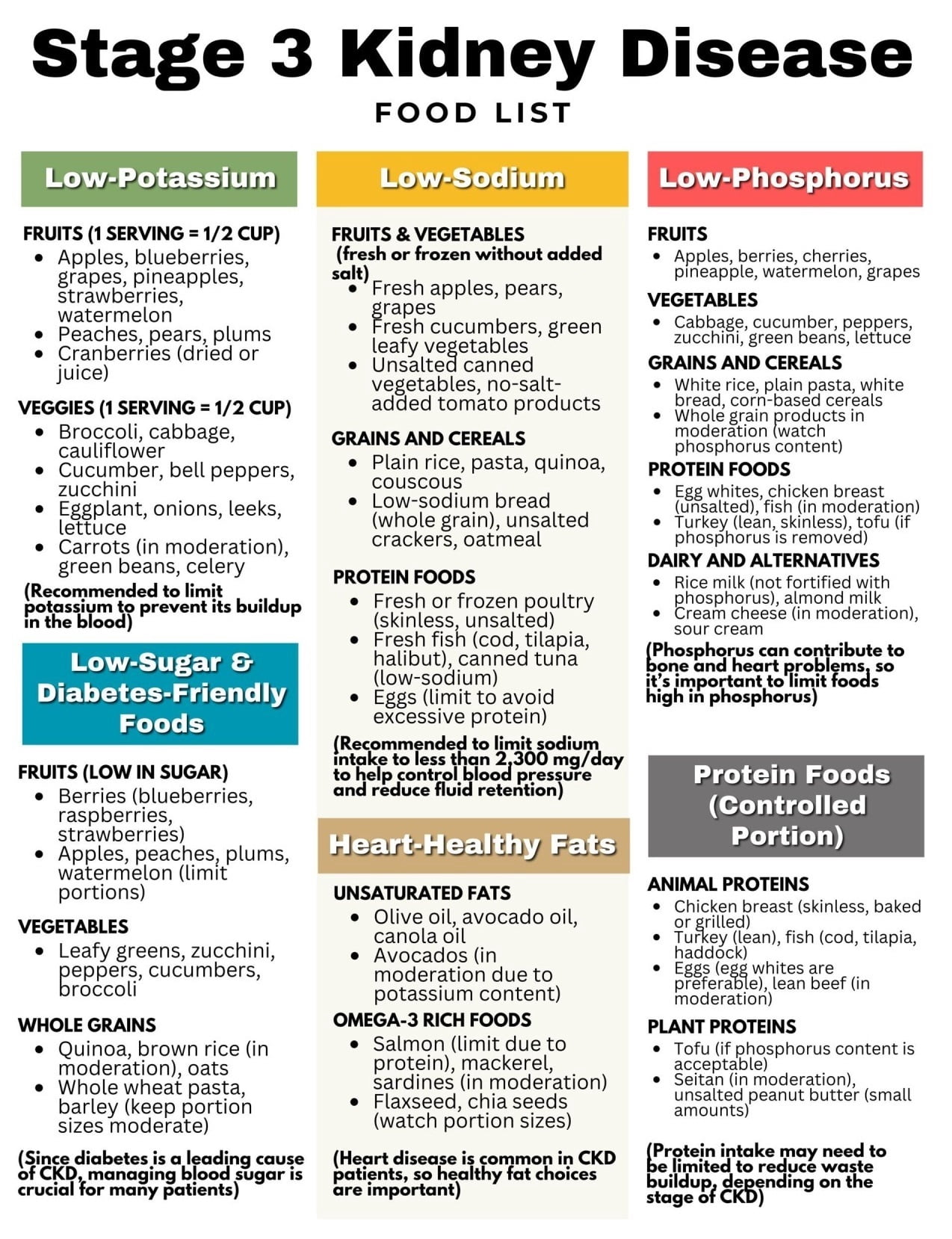Stage 3 Kidney Disease Food List Poster Kidney Diet, Kidney-Friendly ...