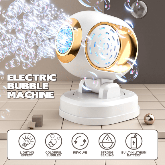Stage Automatic Bubbles Machine, Electronic Bubble Blower Maker with Colorful Lights for Wedding & Birthday Parties Gifts(White)
