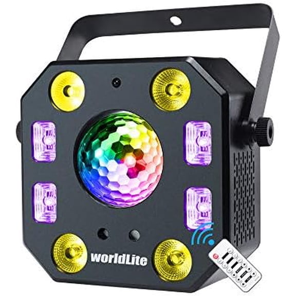 Stage DJ Lights, WorldLite LED Effect Light 5 in 1 with Magic Ball, LED Par Pattern Lights and Strobe/UV, Great for Stage & DJ Lighting, Wedding Church Club Disco Party Lighting$$Music