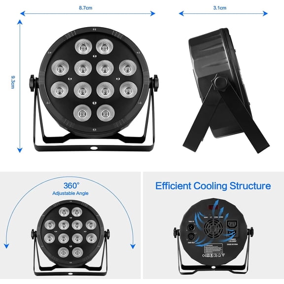 Stage Lights 12 LED Par Lights 6IN1 DJ Light Party Uplights with Sound Activated & DMX512 for Event Wedding Club Birthday Disco (6 Colors Mixed (RGBWAUV))