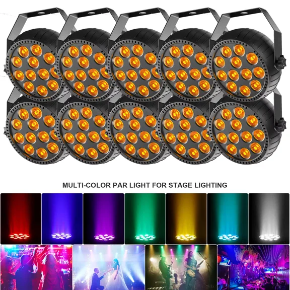 10-Pack RGB Rechargeable Stage Lights – 12 LED Par Lights for DJ, Wedding & Party with Remote