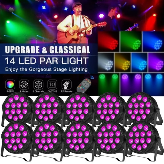 Stage Lights,14 DJ LED Par Light 10pcs RGBW Party Lights 4/8CH Uplights with Remote Control for Disco Dance Wedding Club Christmas Music Party Stage Lighting