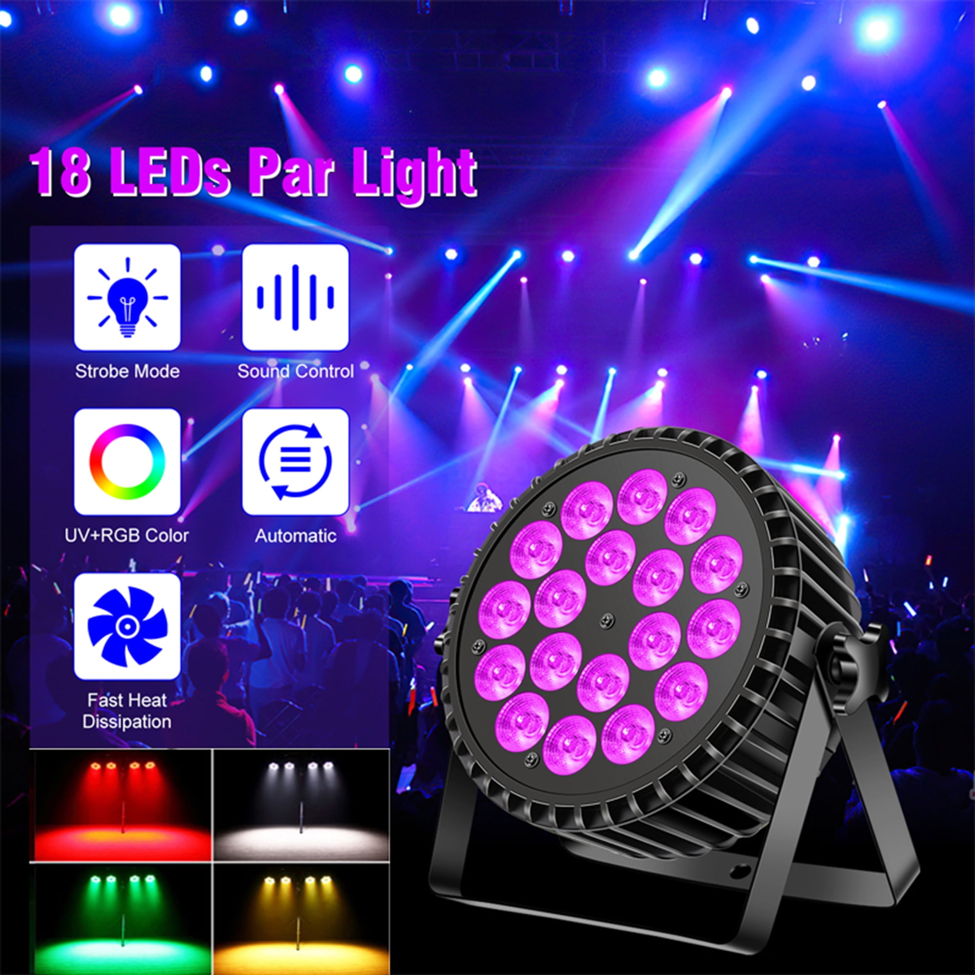 HOLDLAMP par Lights Stage Lights LED UV with DMX and Remote Control for DJ Disco Party Bar Christmas, Black