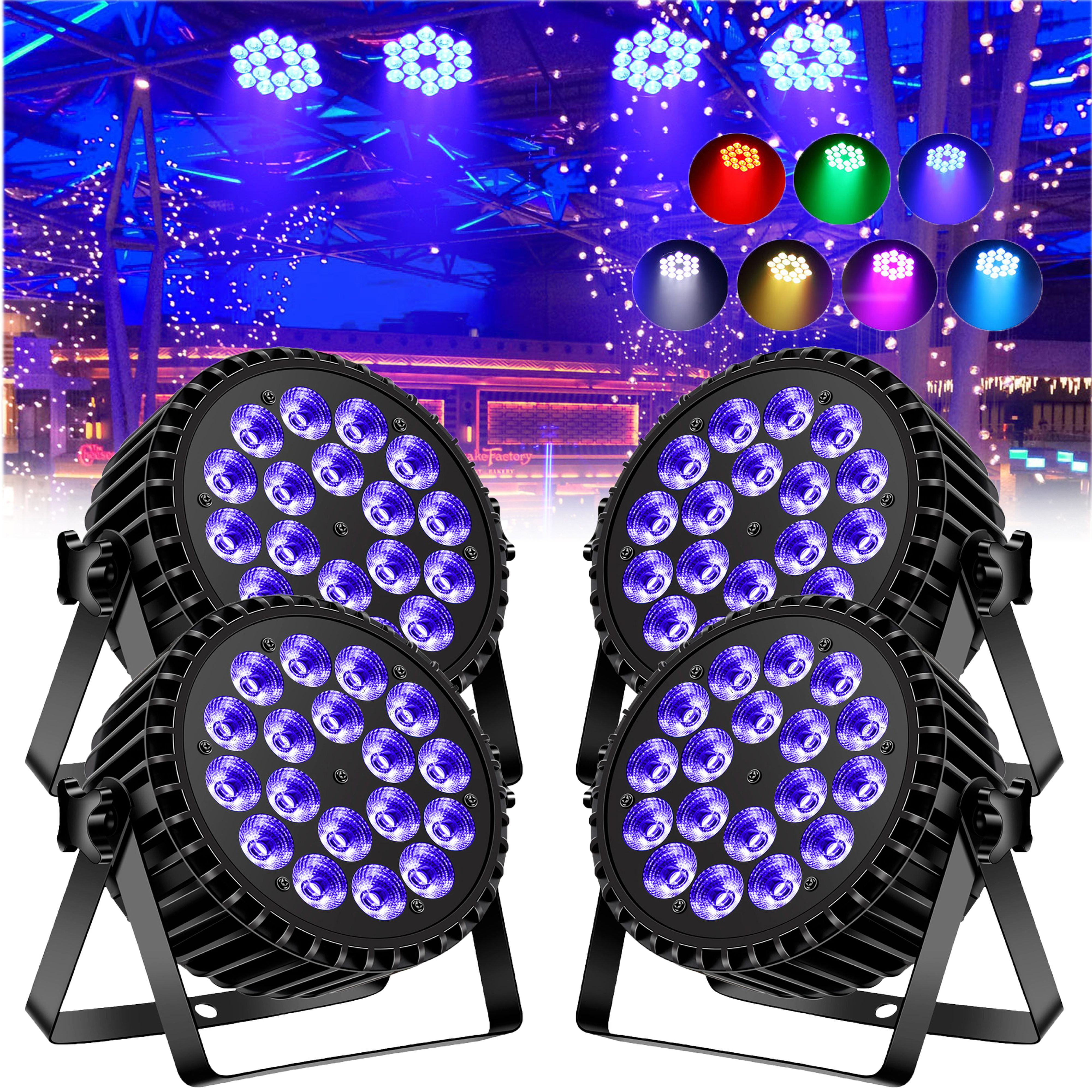 Stage Lights 18 LED Party Par Lights 4pack 200W RGBW Disco Light Sound